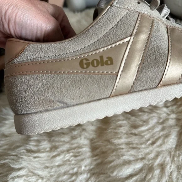 Gola Bullet Women's Suede Sneakers in Light Taupe and gold - Picture 6 of 6